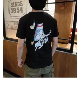Aukštos Kokybės Spausdinimo Vonia Katė Japonija Tatuiruotė T Shirt Mens Vasaros Trumpomis Rankovėmis Vatos Pagaliukai Tees Marškinėliai Ukiyo Tapybos Hip-Hop Prarasti T