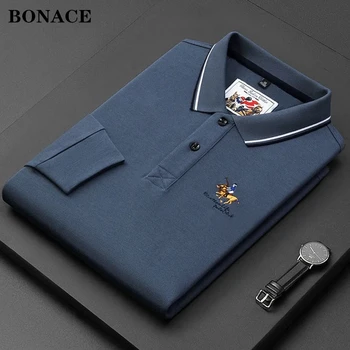 2021 Naujas 100% Medvilnė vyriškos Prekės Polo Marškinėliai vyriški Laisvalaikio Siuvinėjimo Long Sleeve T-shirt High-end Polo Verslo vyriški Drabužiai