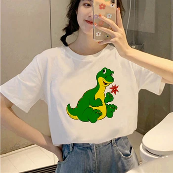 Didžiosios Bangos Estetinės T-Shirt Moteris 90s Mados Grafinis Tee Mielas T Marškiniai Ir Mielas Dinozaurų Spausdinti Vasaros Viršūnes Moteris