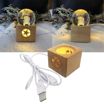 LED Kvadratinių Medienos Šviesos pagrindas USB Crystal Ball Naktinis Apšvietimas Bazės Stendas Lempos Laikiklis Namų Miegamajame Stalo Apdailos