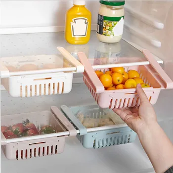 Virtuvės Šaldytuvas Stalčių Talpinimo Reguliuojamas Plastikinio Šaldytuvas Šaldiklio Lentynų Stelažas Pull-Out Storage Box